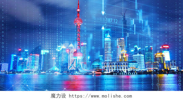 蓝色场景科技感数字图标城市信息数据展板背景